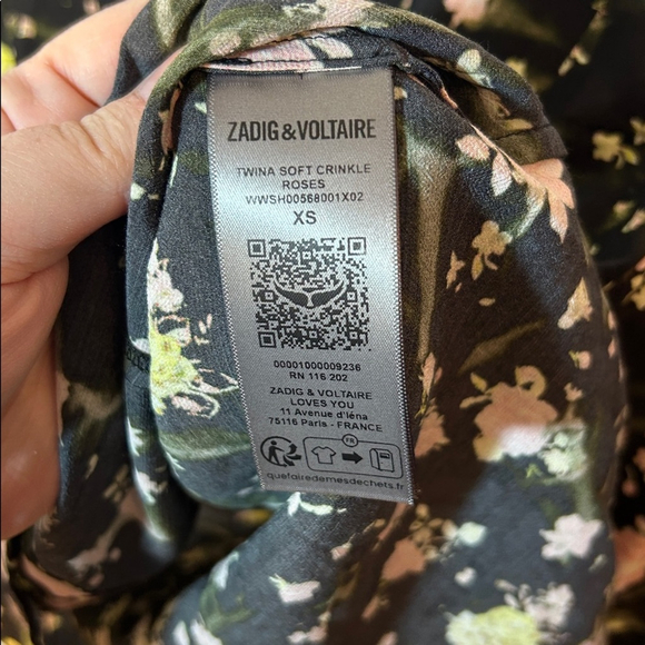 Zadig & Voltaire Twina Soft Crinkle Floral Roses Shirt size XS - Picture 5 of 8